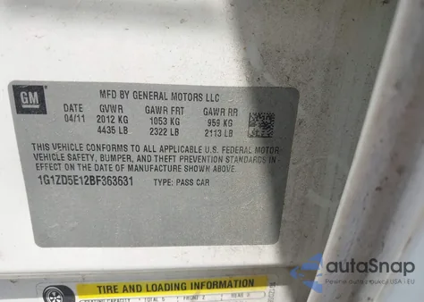 2011 Chevrolet Malibu 2Lt from USA, damaged, VIN 1G1ZD5E12BF363631